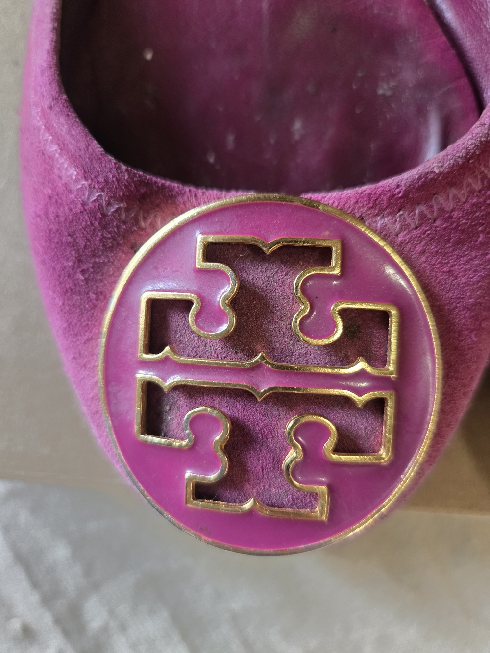 Tory Burch Dark Pink Suede Reva Flats - Picture 3 of 6